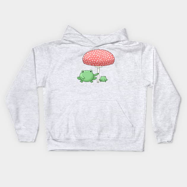 Cute Frogs Under A Mushroom Kids Hoodie by TheQueerPotato